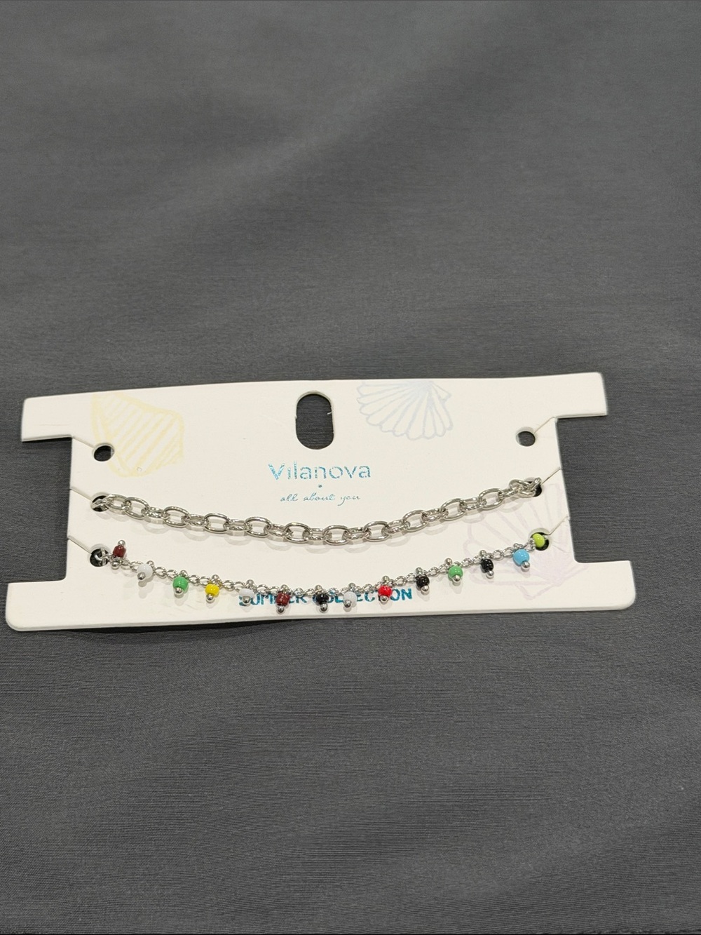 Silver Chain Bracelet Set with Multicolor Beads